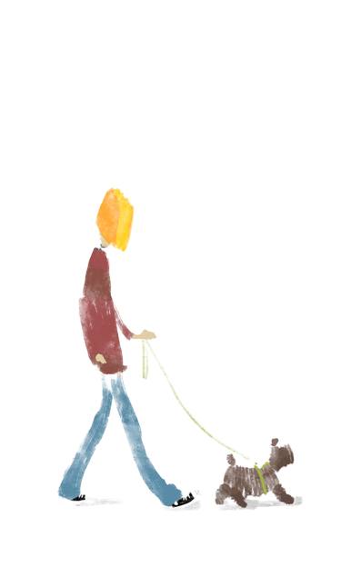 Boy walking with his puppy thumb