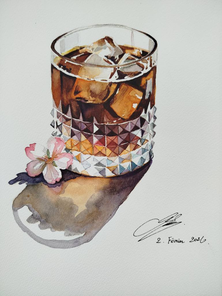 Original Still Life Painting by Chen Xi | Classicism Art on Paper | A Glass of Refreshment
