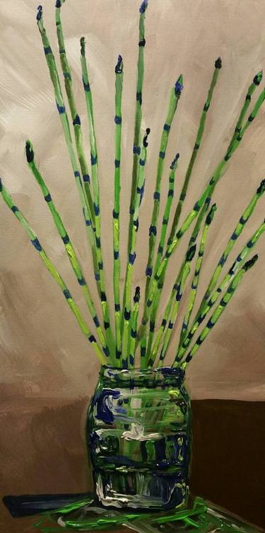 12 x 24 x 3 Reeds, flowers, still life, textured, water, mason jar, glass, impressionist thumb