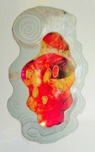 2-Sided Wabi Sabi Metal Drawing with Faux Stained Glass on Plastic thumb