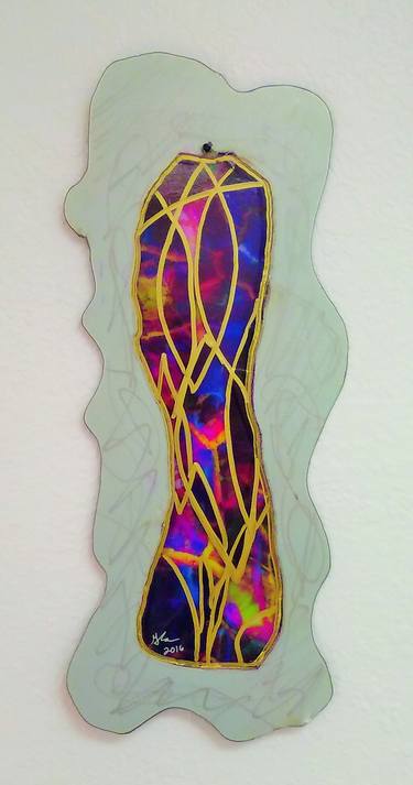 2-Sided Wabi Sabi Metal Drawing with Faux Stained Glass on Plastic thumb
