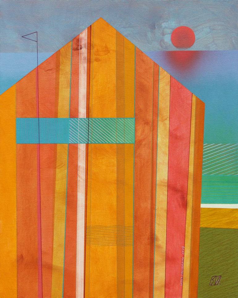 Original Beach Painting by Serge Vasilendiuc | Abstract Art on Canvas | Tent House of Sunrise