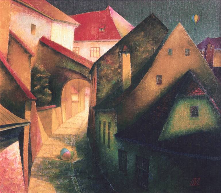 Original Cubism Cities Painting by Serge Vasilendiuc