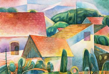 Original Cubism Landscape Paintings by Serge Vasilendiuc
