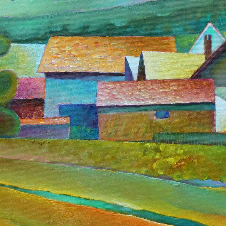 Original Cubism Landscape Painting by Serge Vasilendiuc