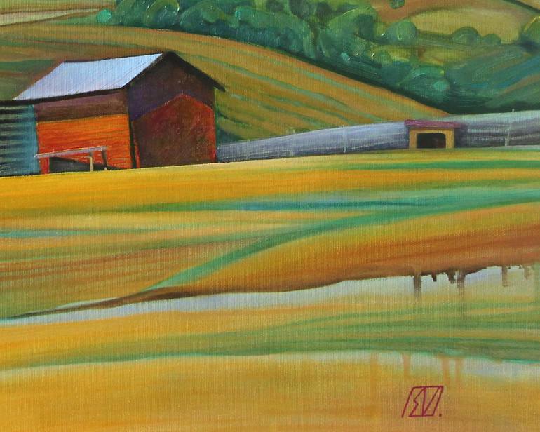 Original Cubism Landscape Painting by Serge Vasilendiuc