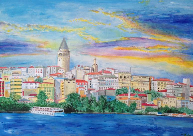 Galata Tower Painting by Olga Keles | Saatchi Art