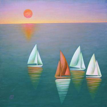 Print of Fine Art Sailboat Paintings by Serge Vasilendiuc