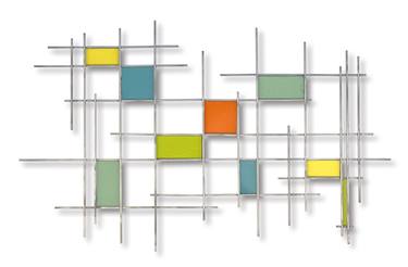"Gridded Mid Mod" Glass and Metal Wall Sculpture thumb