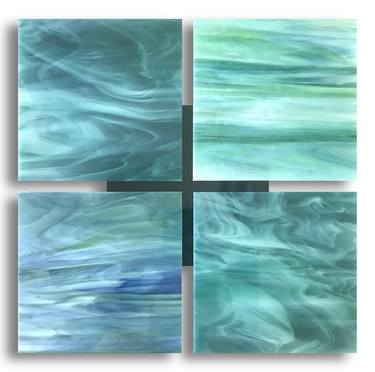 "Quads" Teal Glass Wall Sculpture thumb