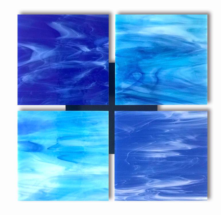 Quads Blue Glass Wall Sculpture Sculpture by Karo Studios Saatchi Art