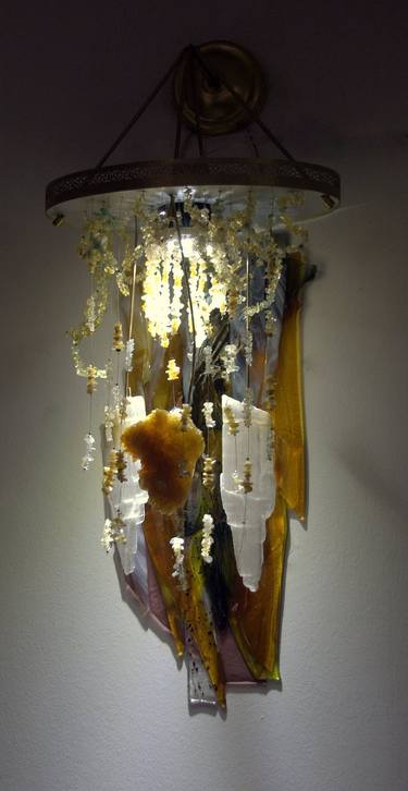 White & Golden Selenite Wall Chandelier  thumb