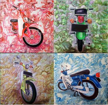 Original Art Deco Bike Paintings by Edie Supriyanto