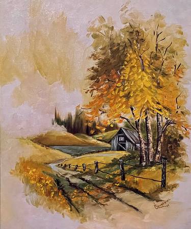 Cabin and Creek Signed by J Gehrkens Original Oil Painting Fine Art Home Decor thumb