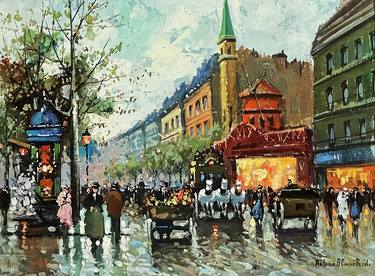 Parisian Street Scene Original Oil Painting thumb