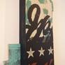 An acrylic and silkscreened 3 dimensional wall hanging that incorporates found wood. Inspired by the textures that surround us in urban America this work contains elements of street art and advertising.