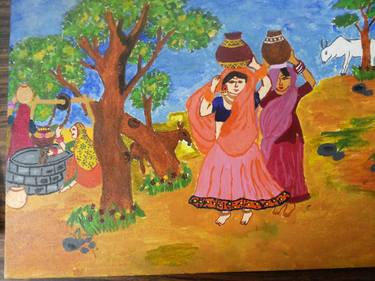 Original Folk Rural life Paintings by kalpana raman