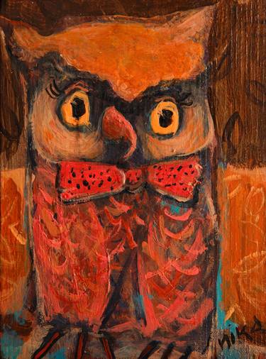 Owl with red bow tie thumb