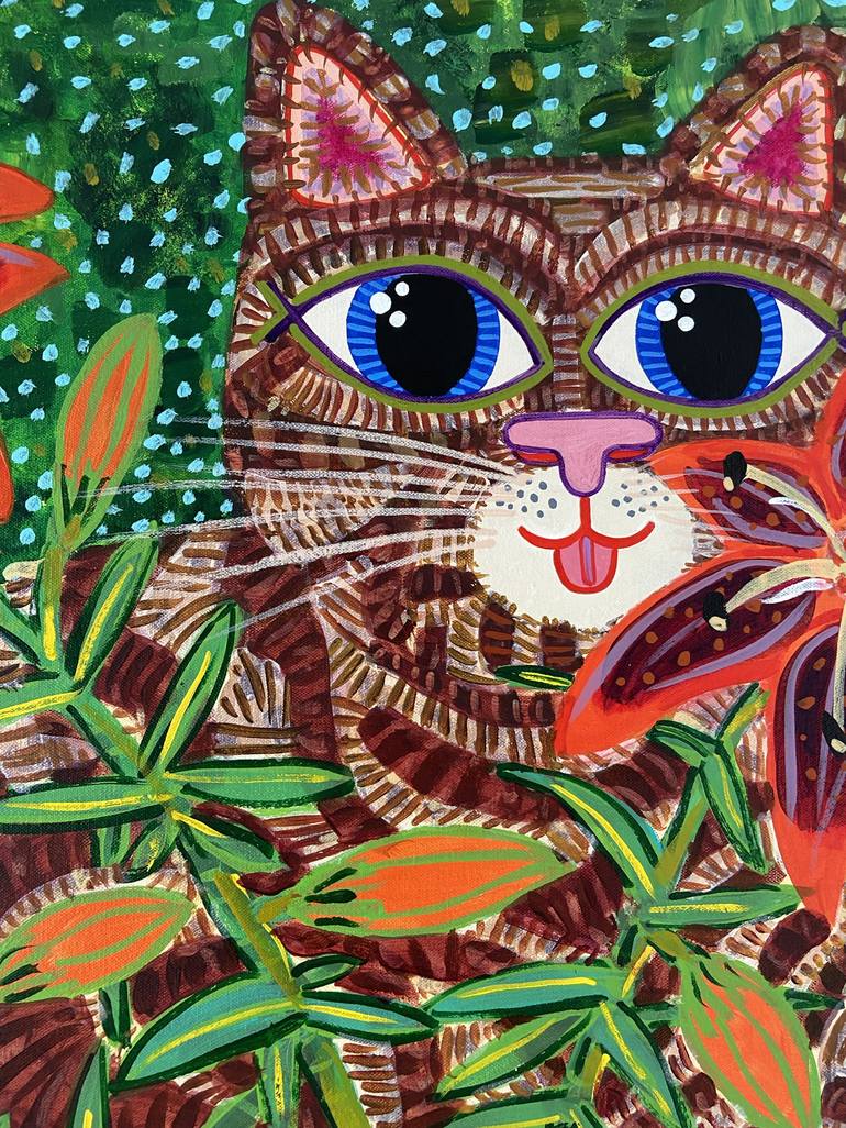 Original Folk Cats Painting by Jelly Chen