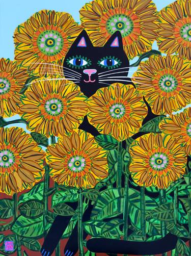 Original Contemporary Cats Painting by Jelly Chen