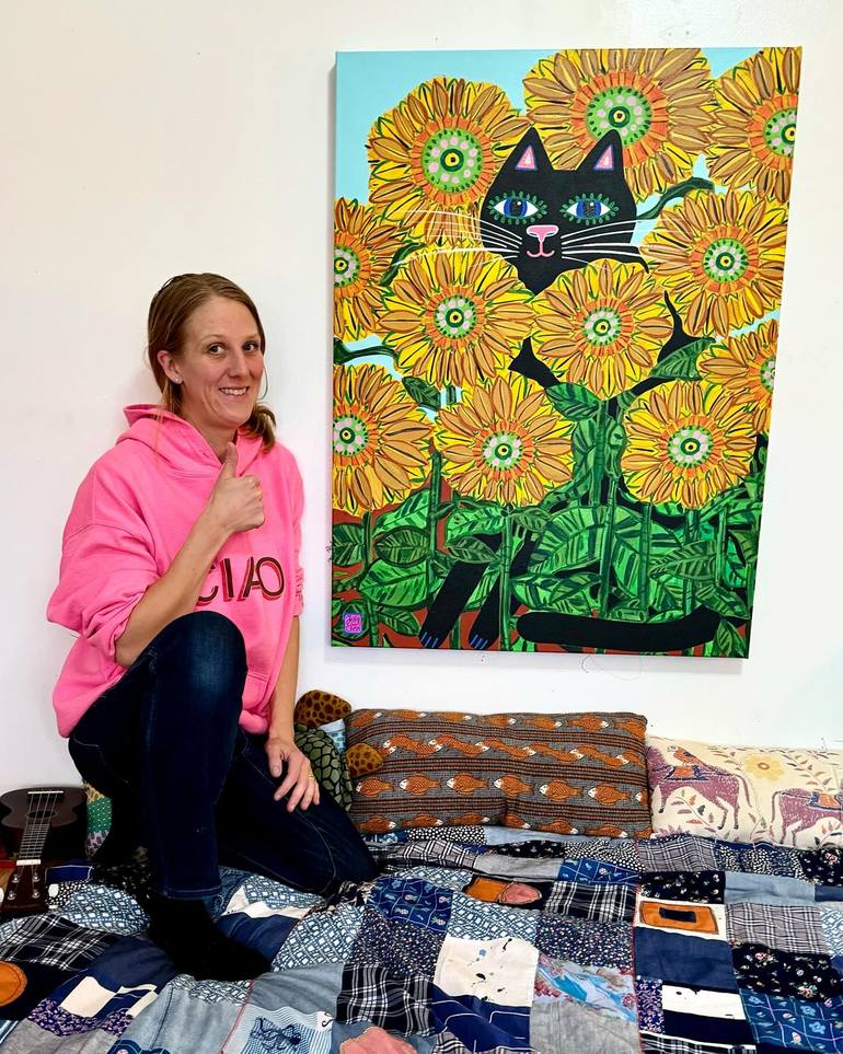 Original Contemporary Cats Painting by Jelly Chen