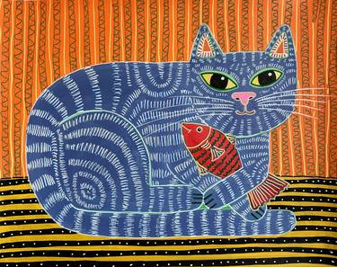 Original Art Deco Cats Paintings by Jelly Chen