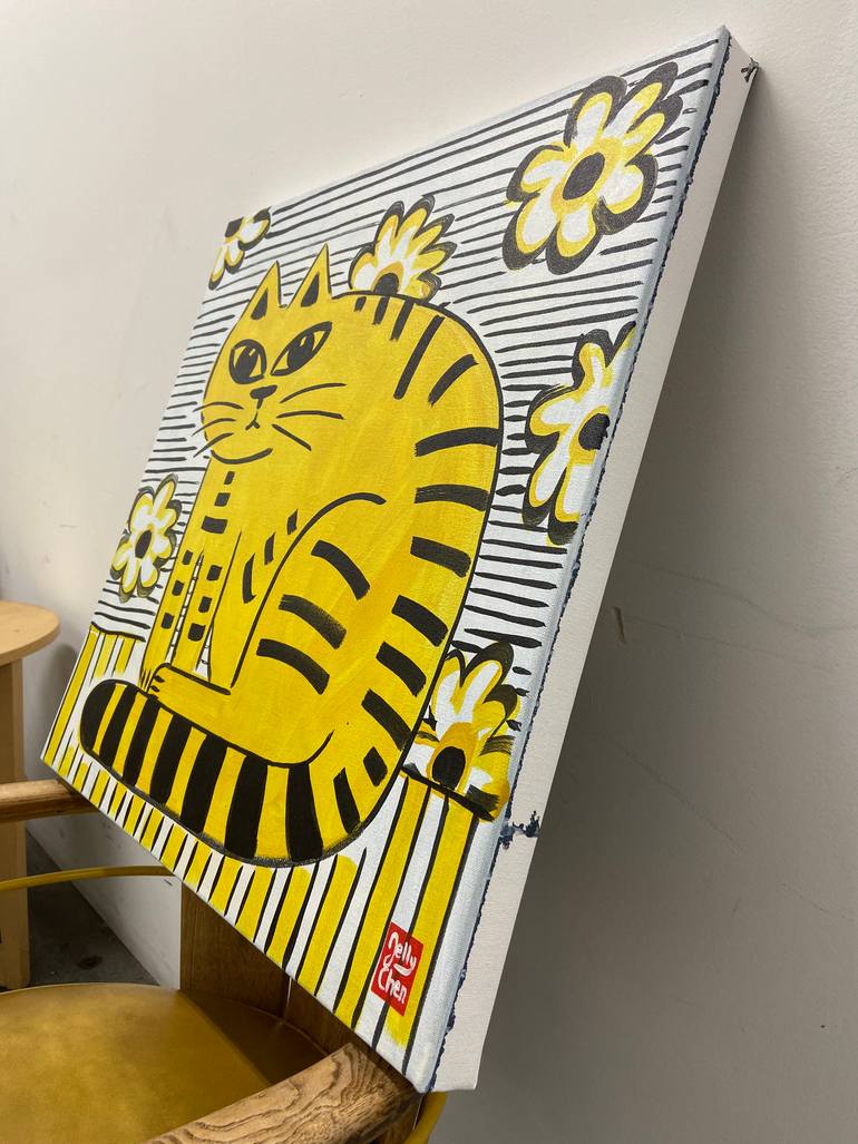 Original Art Deco Cats Painting by Jelly Chen