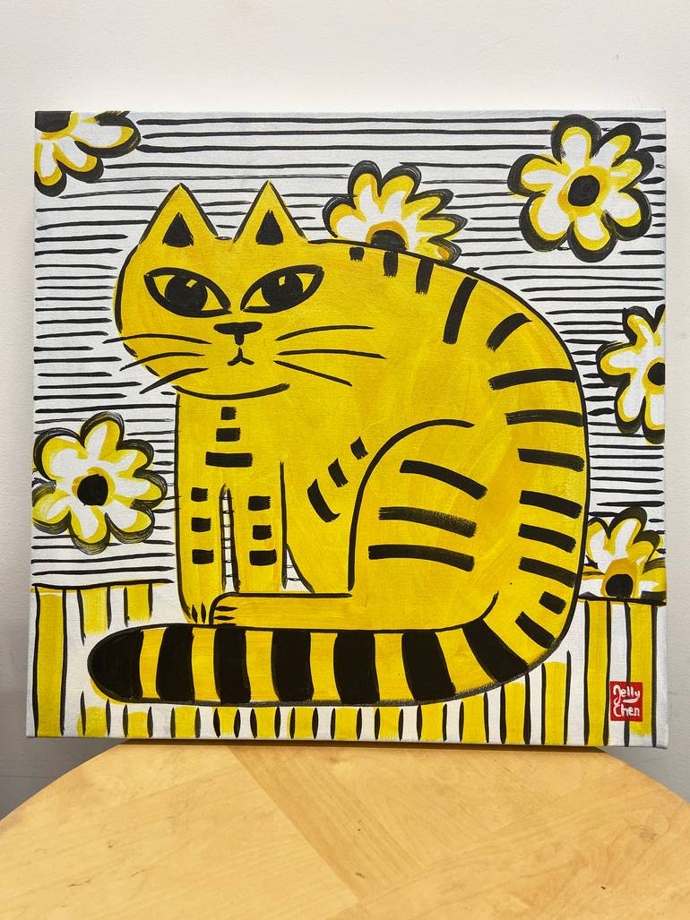 Original Art Deco Cats Painting by Jelly Chen