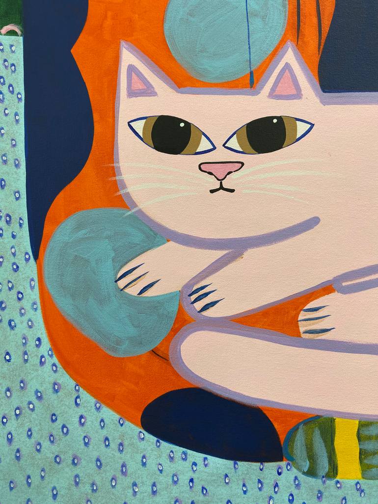 Original Art Deco Cats Painting by Jelly Chen