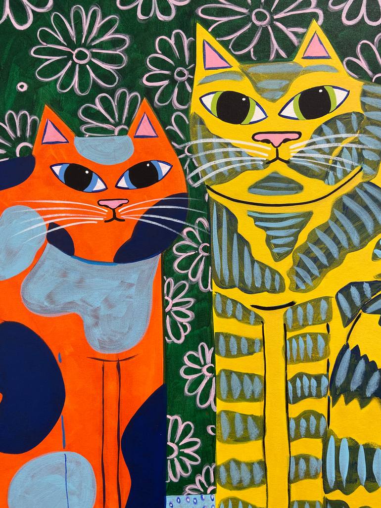 Original Art Deco Cats Painting by Jelly Chen