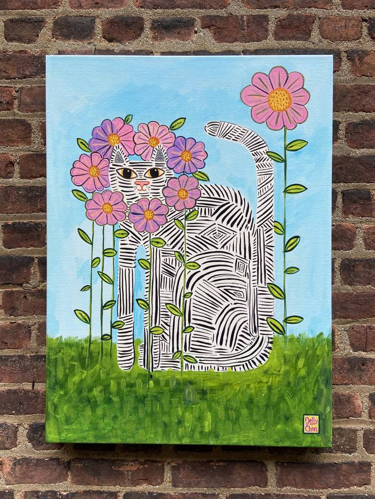 Original Pop Art Cats Painting by Jelly Chen