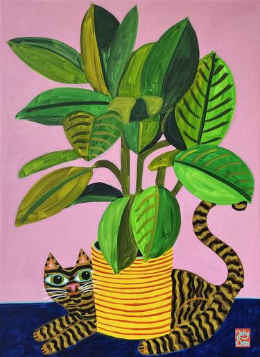 Saatchi Art Artist Jelly Chen; Paintings, “Rubber Plant Cat” #art