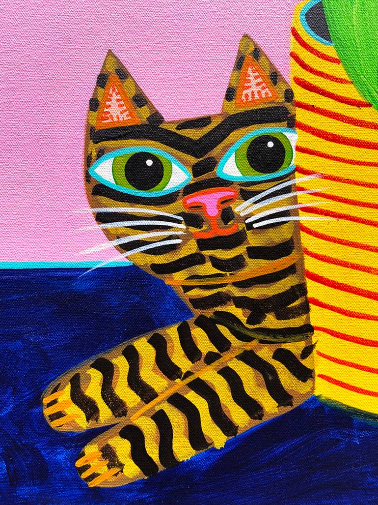 Original Folk Cats Painting by Jelly Chen