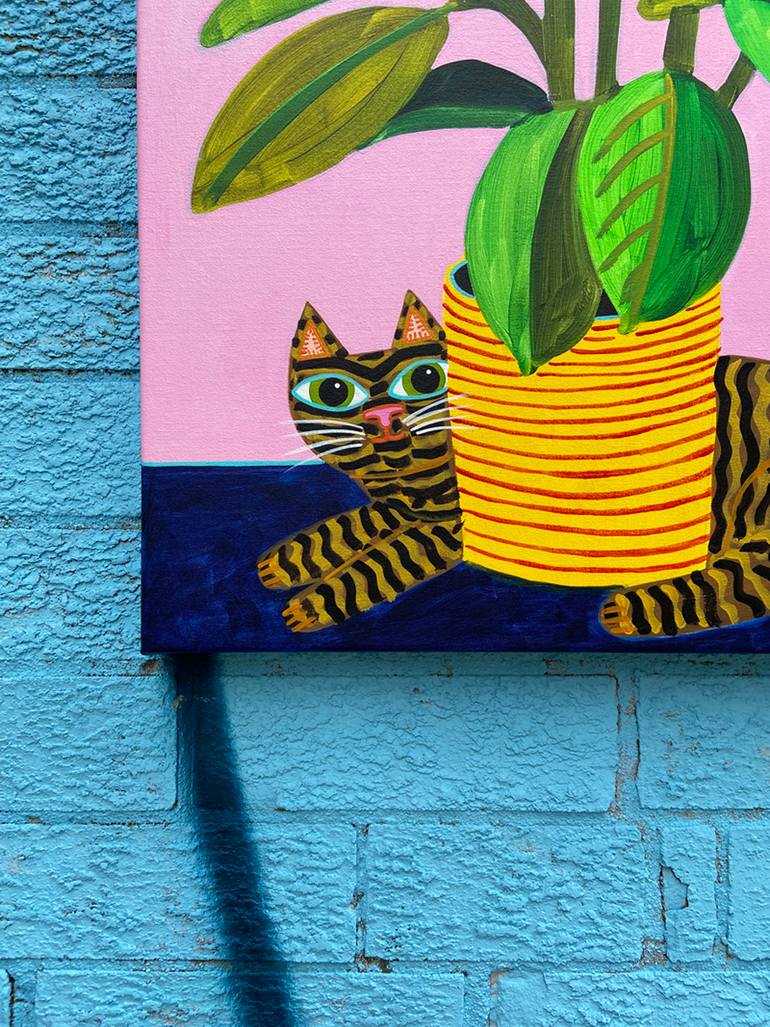 Original Folk Cats Painting by Jelly Chen