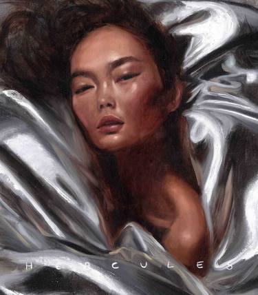 Silver, Oil painting of asian model wrapped in a silver blanket thumb