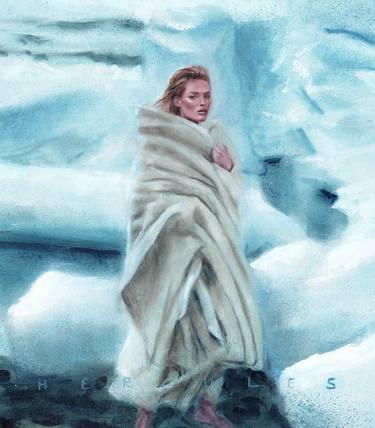 Is it summer yet? Oil painting blonde model fur blanket ice rocks thumb