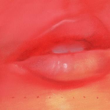 Lips in red and orange, close up painting thumb