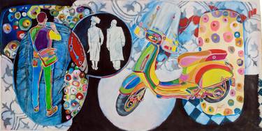 Original Figurative Bicycle Paintings by Graça Tirelli