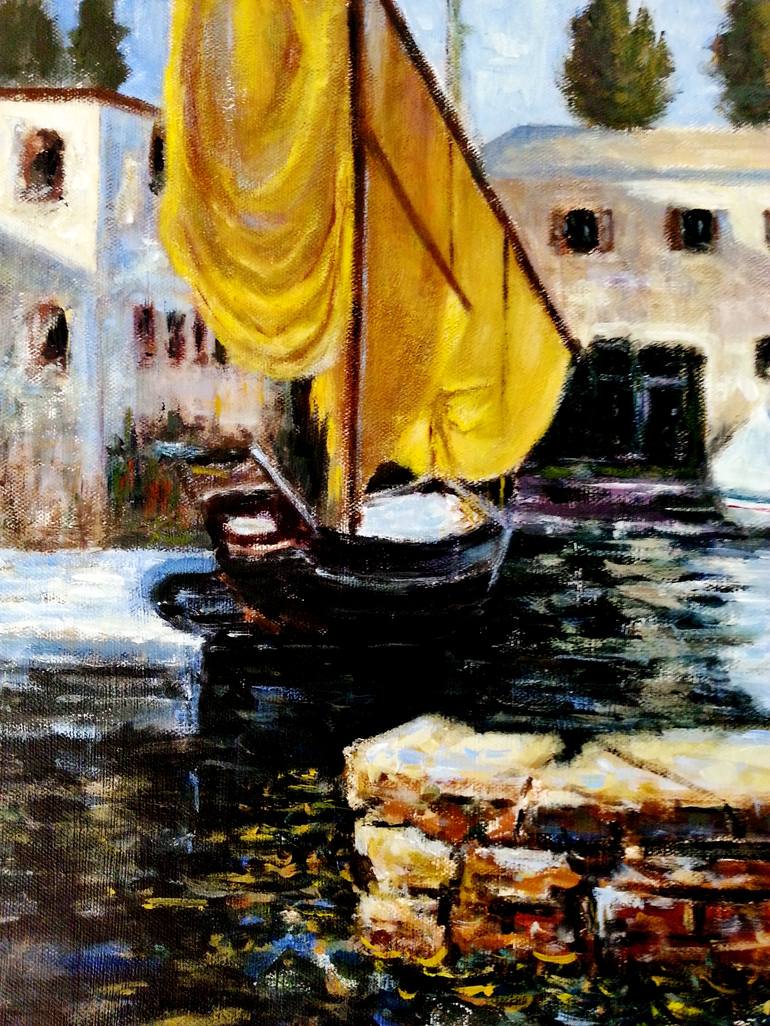 Original Impressionism Boat Painting by Cristina Mihailescu