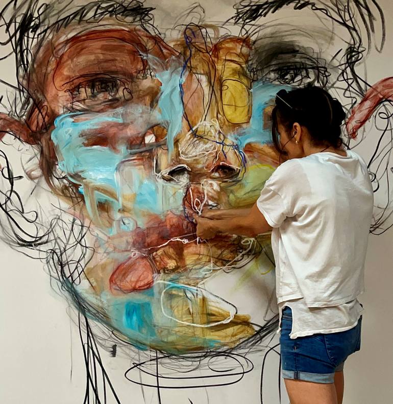 Original Abstract Expressionism People Painting by Sabine Danze