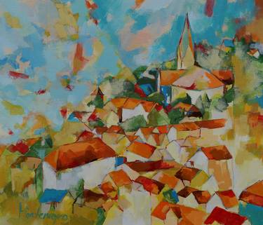 Print of Cubism Cities Paintings by Miriam Montenegro