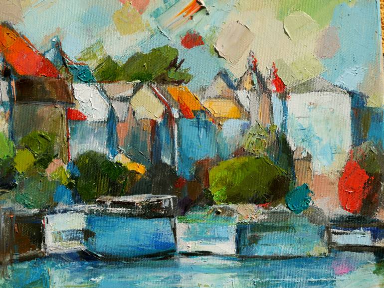 Original Cubism Cities Painting by Miriam Montenegro