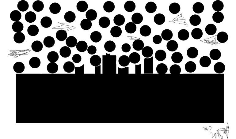 Original Architecture Drawing by Zo Flamma-hill | Abstract Art on Paper | Architecture and War - Land v Sky
