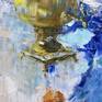 I carried this painting in my imagination for a while. Somehow invisioned the russian samovar in the snow and then little by little it came out. I used bold palette knife strokes to create movement and movement. The painting will be ready to ship in February. It is still wet.