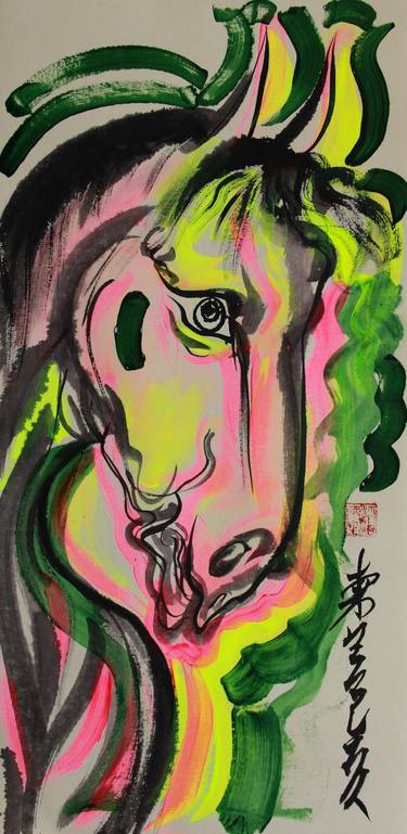 Fluorescent yellow and horse number 2 thumb