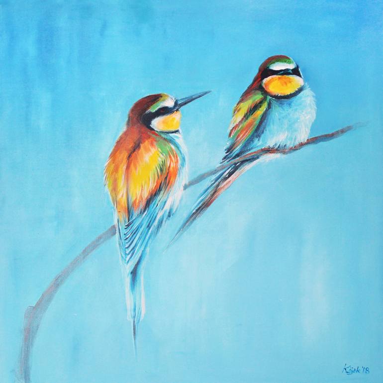 Bee eaters birds wildlife acrylic painting on canvas Painting by