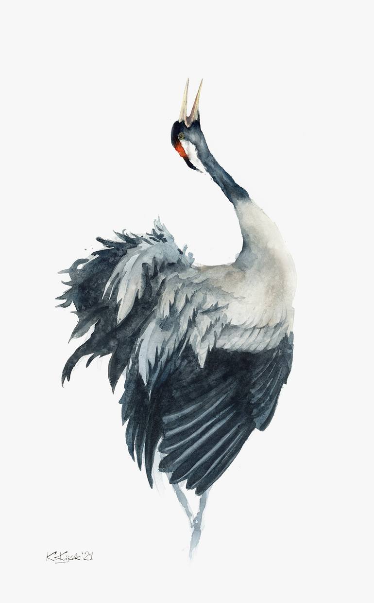 Common crane, elegant bird painting Painting by Karolina Kijak ...