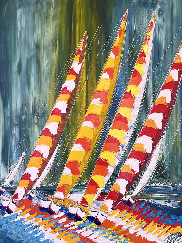 Print of Fine Art Sailboat Paintings by Olivier Messas