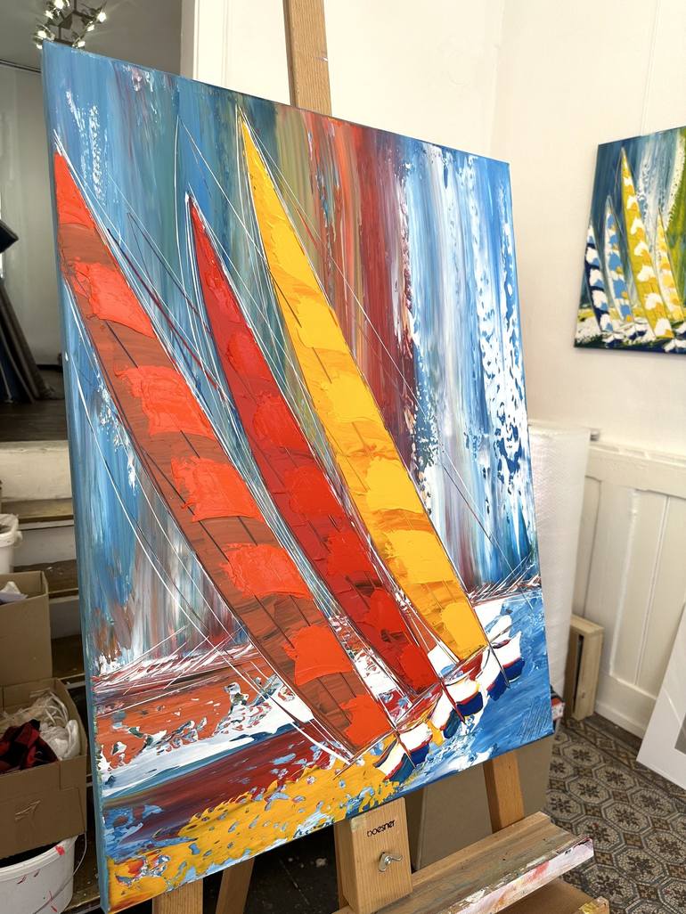 Original Fine Art Sailboat Painting by Olivier Messas