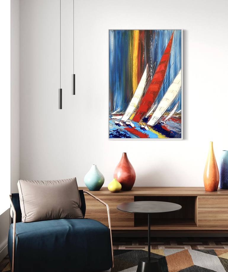 Original Fine Art Sailboat Painting by Olivier Messas